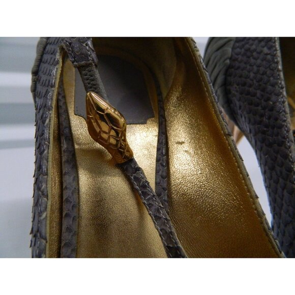 Christian Dior Gray Snakeskin & Suede Stiletto Heels Gold Heel & Snake Size 38 - Picture 7 of 16